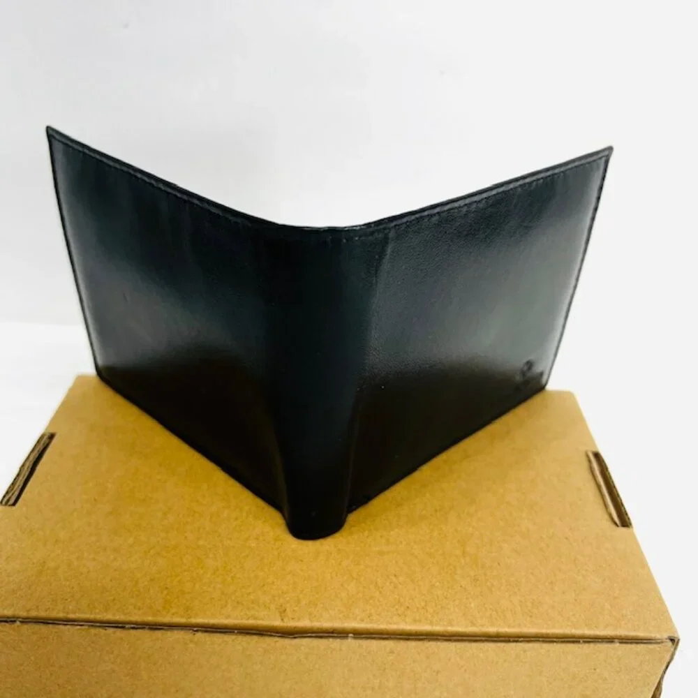 (2)Men/Women Black Leather Convas Bi Fold Wallet DAVID HICKS Long and short